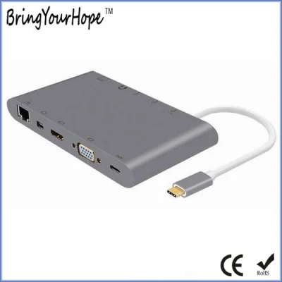 Docking station da tipo C a hub/HD/VGA/RJ45 con lettore di schede SD/TF per MacBook (XH-HUB-008)